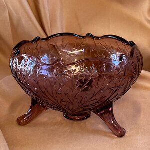 Rare Vintage 1930s Fenton Amethyst Silverton Wisteria 3-Footed Candy Floral Dish